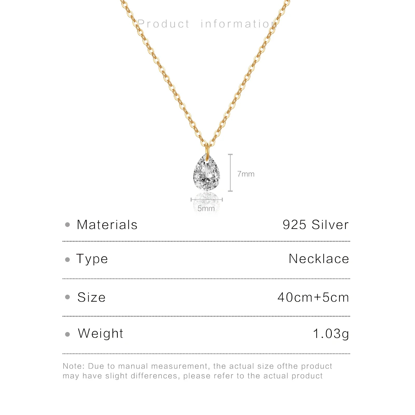 Silver Pear Waterdrop Pendant Necklace