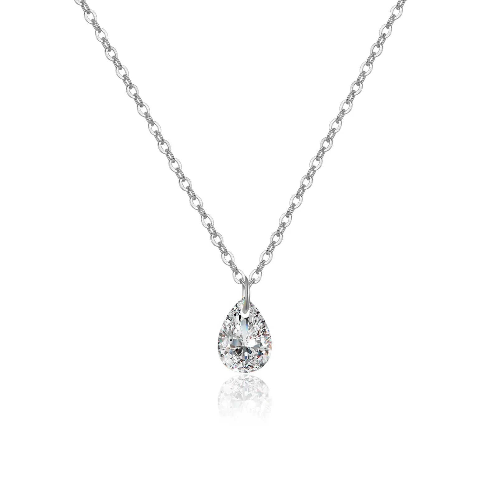 Silver Pear Waterdrop Pendant Necklace