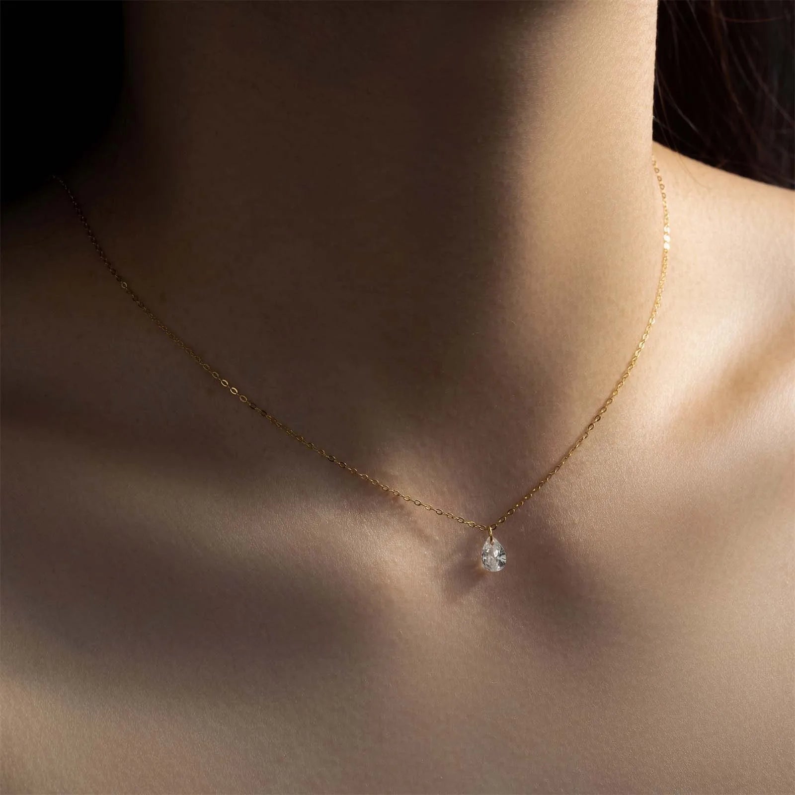 Silver Pear Waterdrop Pendant Necklace