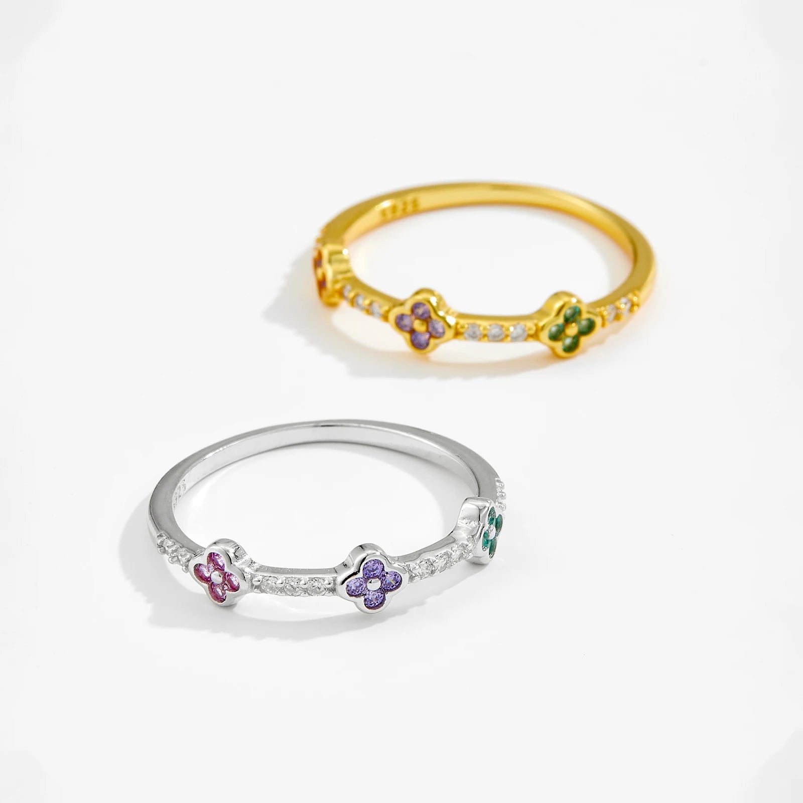 Multicolor Flower CZ Ring