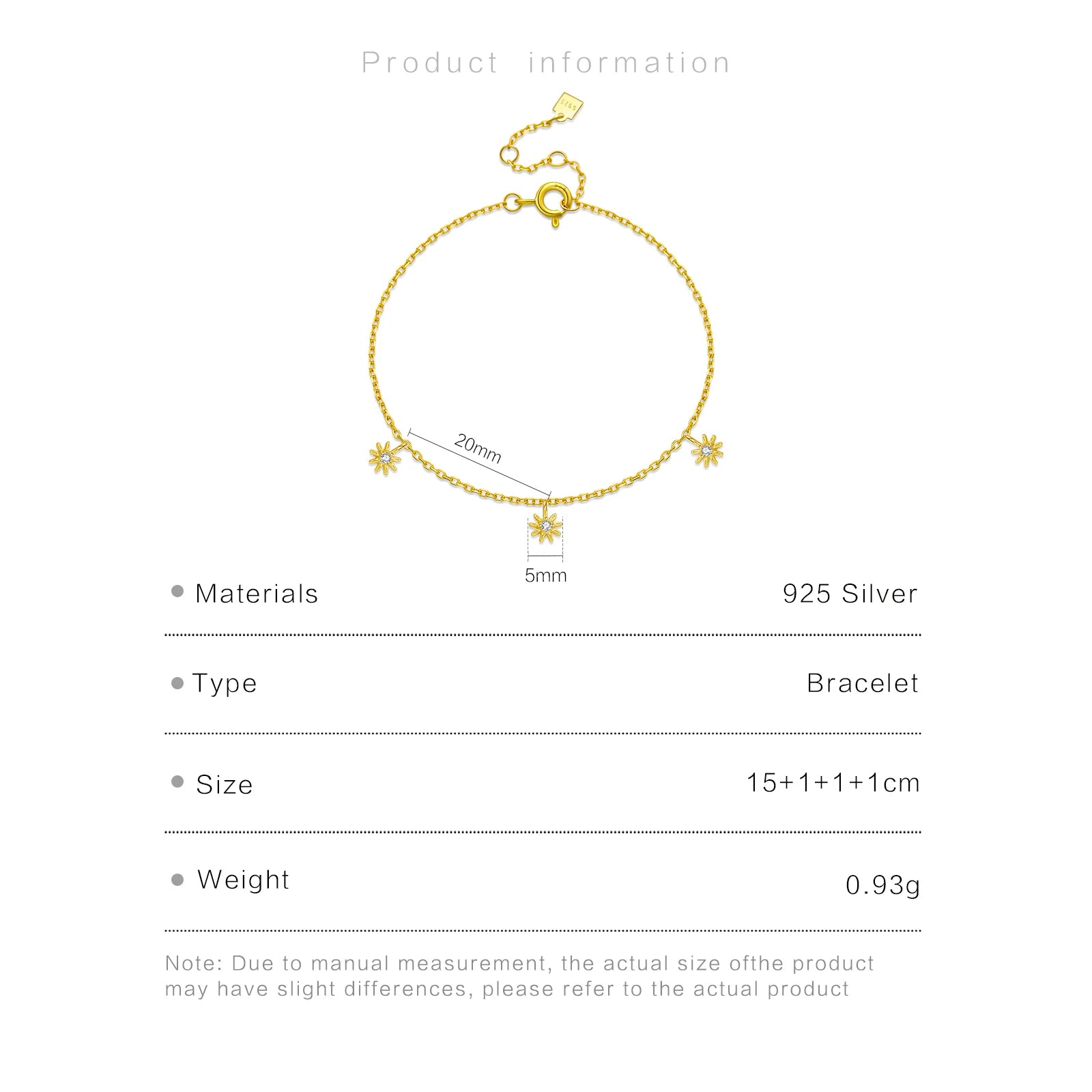 Three Sun Pendant Bracelet