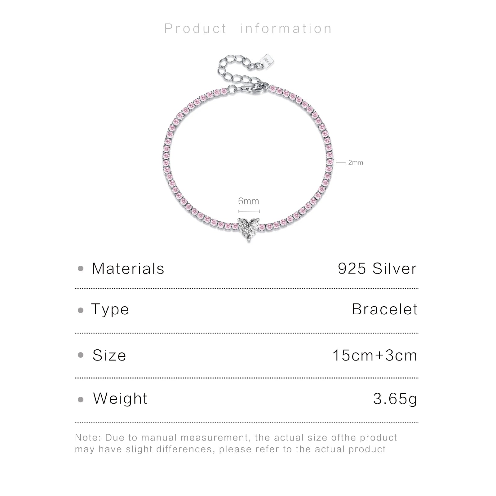 Heart Tennis CZ Zircon Charm Bracelet